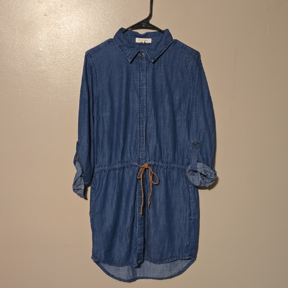 Life In Progress‎ Shirt Dress/Tunic Lyocell Roll Tab Sleeves Blue Size Medium